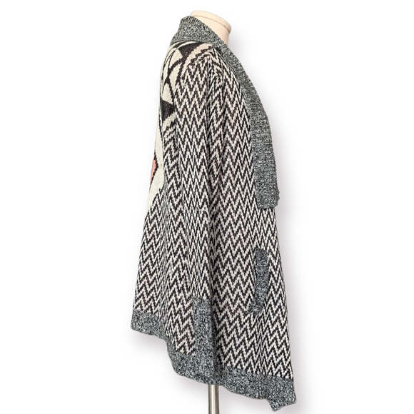 PINK OWL Open Front Cardigan Tribal Drape SouthWestern Aztec Sweater Medium Gray - Picture 4 of 10